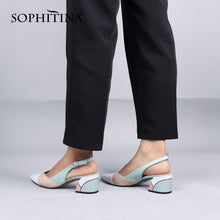 Load image into Gallery viewer, SOPHITINA Fashion Sandals Women Summer Genuine Leather Tricolor Heel Pointed Toe Sandals Handmade Thick Heels Women Shoes C721
