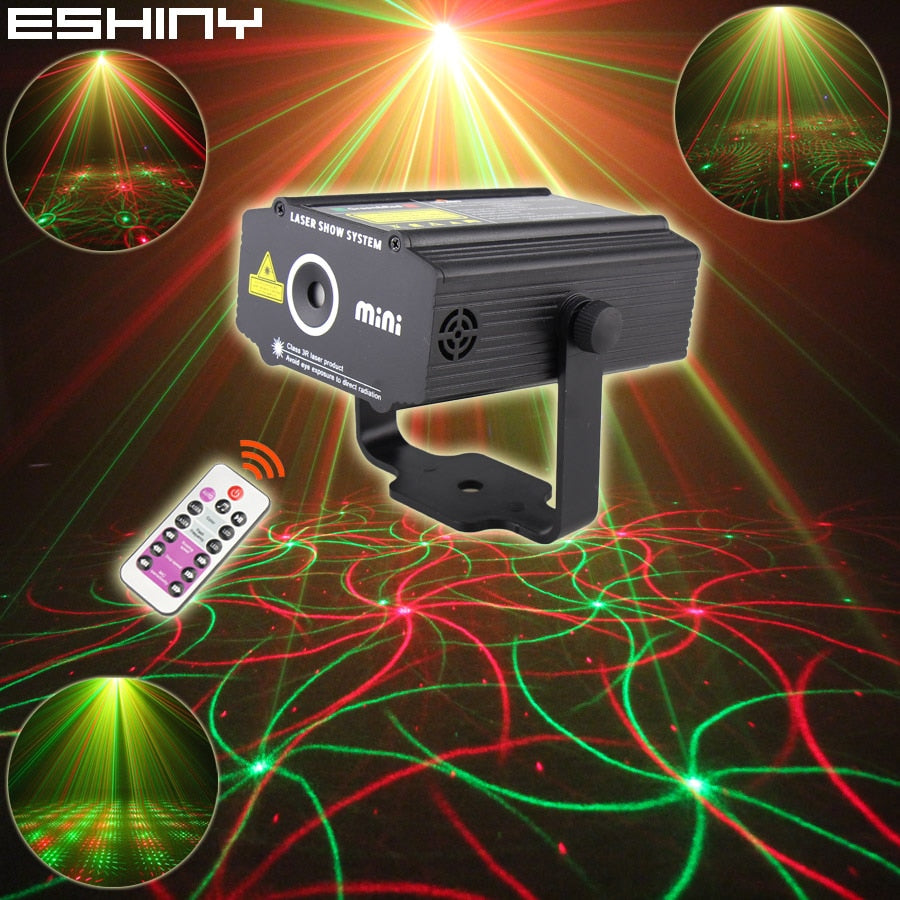 ESHINY Remote R&G Laser 4Patterns Projector DJ Party Effect Light Dance Disco Bar Holiday Home Coffee Christmas Stage Show L20N7
