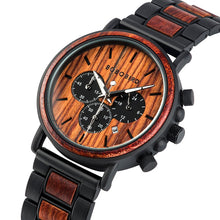 Load image into Gallery viewer, BOBO BIRD Luxury Wood Stainless Steel Men Watch Stylish Wooden Timepieces Chronograph Quartz Watches relogio masculino Gift Man
