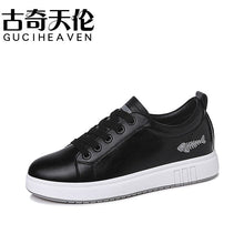 Load image into Gallery viewer, Ladies round toe platform low-top shoes, fish bone embroidery casual white shoes
