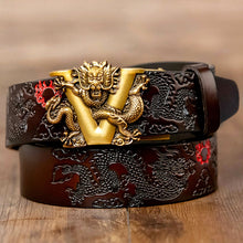 Load image into Gallery viewer, New Male China Dragon Belt Cowskin Genuine Leather Belt for Men Carving Dragon Pattern Automatic Buckle Belt Strap For Jeans
