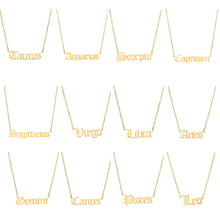 Load image into Gallery viewer, 18K Gold Plated Stainless Steel 12 Constellations Horoscope Necklace Old English Letter Cancer Zodiac Sign Necklace for Birthday
