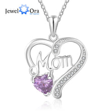Load image into Gallery viewer, JewelOra Personalized Heart Necklace with Custom 12 Colors Birthstone Elegant Zirconia Mom Pendent Necklace Mothers Day Gift
