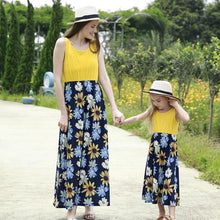Load image into Gallery viewer, Summer Mother Daughter Sundress Parent-child Dress Casual Patchwork Outfits Flowers Print Polyester Family Matching Outfits
