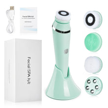 Load image into Gallery viewer, 4 in 1 Facial Cleansing Brush Sonic Face Cleaning Tool Electric Waterproof Spin Pore Cleanser Massager Silicone Face Clean Brush

