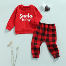 Load image into Gallery viewer, 2021-07-02 Lioraitiin 0-3Years Toddler Baby Girl 2Pcs Fashion Christmas Clothing Set Long Sleeve Letter Printed Top Plaid Pants
