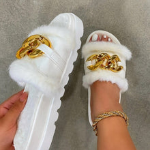 Load image into Gallery viewer, Summer Plush Slippers Fashion Open Toe Solid Color Women&#39;s Sandals Metal Chain Outdoor Casual Women&#39;s Shoes Plus Size
