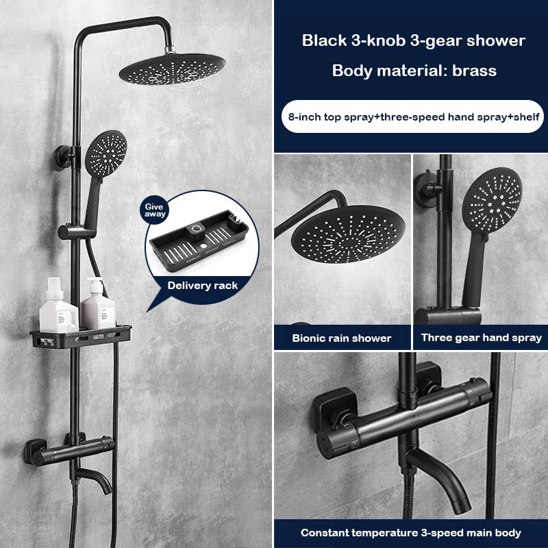 YUJIE Bathroom Household Silver Black Shower Set All-copper Intelligent Thermostatic Pressurized Big Top Head Shower XCHY-3002