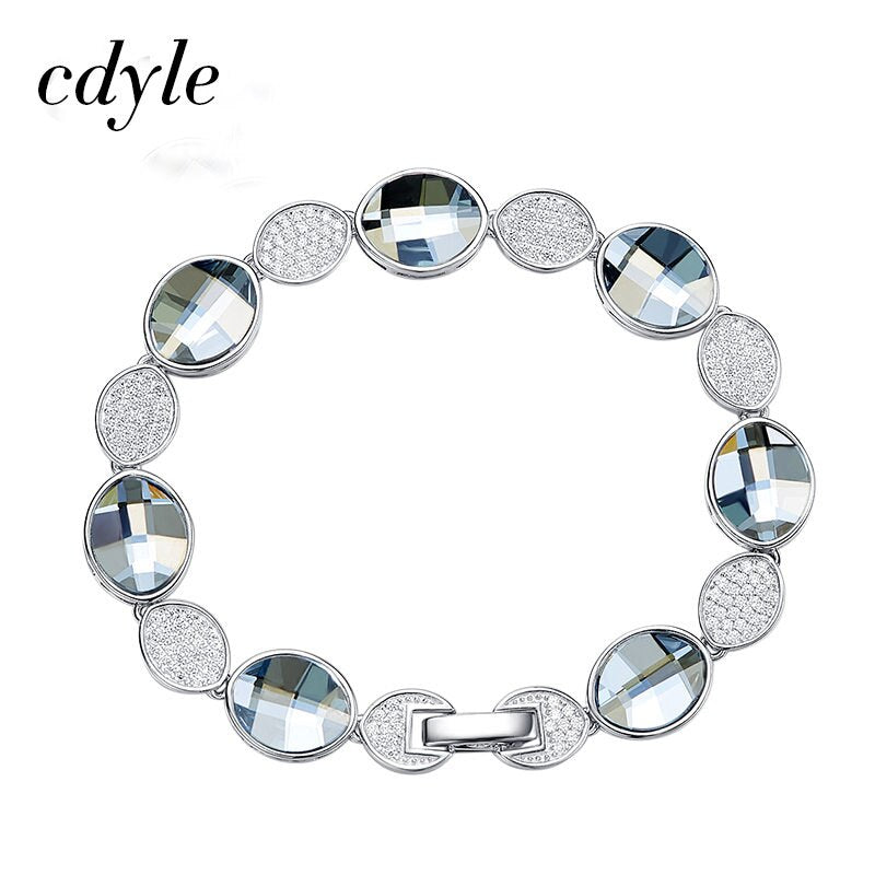 Cdyle Brand Female Jewelry Austrian Crystals Oval Link Bracelet with Micro Pave Zircon Fashion 925 Sterling Silver Bracelet