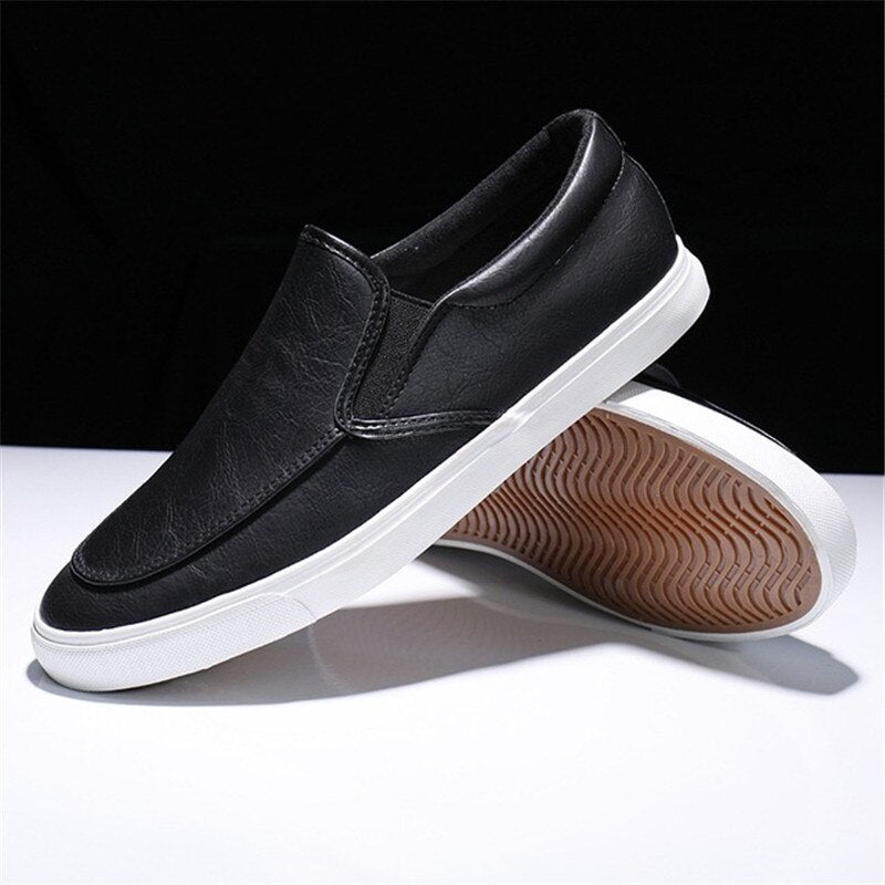 Leisure Men Pu Leather Flats Shoes Slip On Outdoor Casual Shoes Low Top Lazy Shoes Non Slip Loafers Moccasins For Male