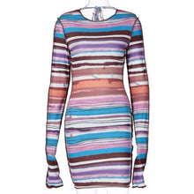 Load image into Gallery viewer, stripe backless mini dress fall fashion long sleeve club outfits women winter sexy birthday bodycon lady clothes
