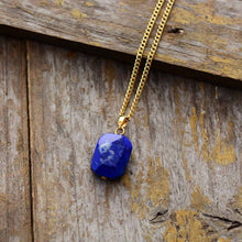 Load image into Gallery viewer, Lapis Lazuli Pendant Necklace Gold Tone Chain Charm Necklace Unique Simple Jewelry Women Femme Homme Bijoux
