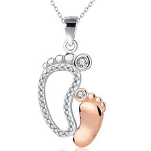 Load image into Gallery viewer, Crystal Lovely Feet Pendant Necklaces Mom Baby Mother&#39;s Day Gift Jewelry Mother Child Foot Chain Locket Necklace
