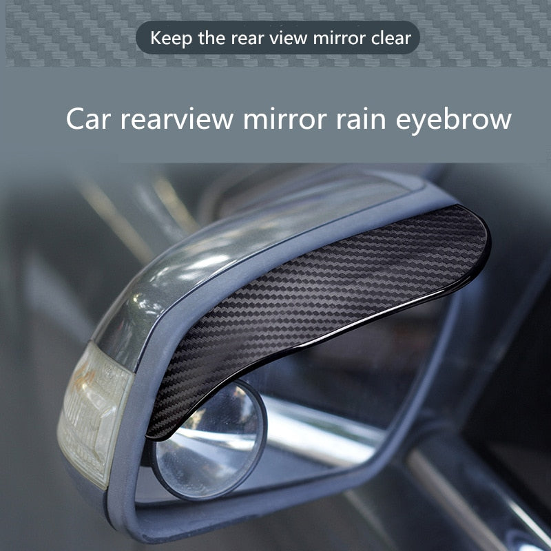 2pcs Car Side Rear View Mirror Rain Eyebrow Visor Carbon Fiber Look Sun Shade Snow Guard Weather Shield Cover Auto Accessories