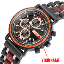 Load image into Gallery viewer, BOBO BIRD Wood Personalized Watch Men Relogio Masculino Top Brand Luxury Chronograph Military Watches Anniversary Gift for Him
