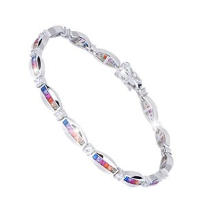 100% 925 Sterling Silver Jewelry Rainbow Bracelet Bangles Fashion Oval CZ Tennis Chain Multi Color Zircon Wedding Jewelry Gift