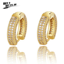 Load image into Gallery viewer, JINAO Gold/Silver Color Plated Iced Out Double row CZ Stone Stud Earring Hip Hop Rock Jewelry Earrings For Male Female Gifts
