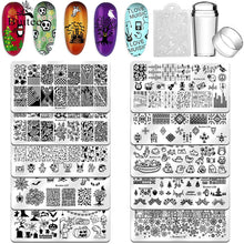 Load image into Gallery viewer, BIUTEE 10pcs/kit Nail Art Stamping Plates With Stamper Nail Art Plates Set Flower Christmas Holloween Design Manicure Stencil
