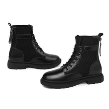 Load image into Gallery viewer, Ladies Autumn Round Toe Zipper Lace-up Martin Boots Handsome Locomotive Elastic Boots
