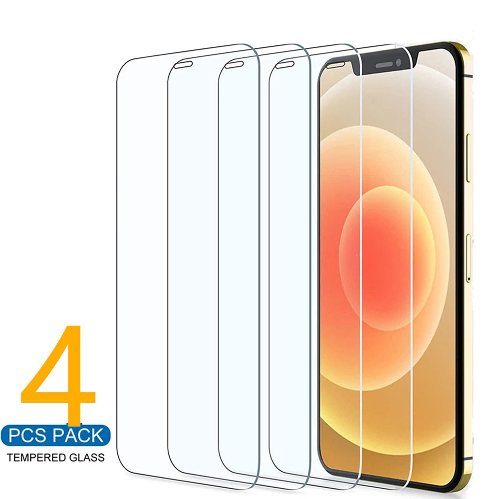 4Pcs Protective Glass On iPhone 11 12 Pro Max XS XR 7 8 6s Plus SE Screen Protector For iPhone 12 Mini 11 Pro Max Tempered Glass