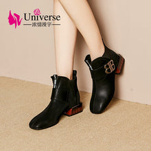 Load image into Gallery viewer, J325 Lady Cow Leather Round toe Shoes Lady Square High Heels 3.5cm Latest New Design  Ladies Boots
