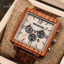 Load image into Gallery viewer, BOBO BIRD Wood Chronograph Men Watches zegarek meski Stopwatch Man Ebony Wood Calendar Wristwatches in Wooden Gift Box Dropship
