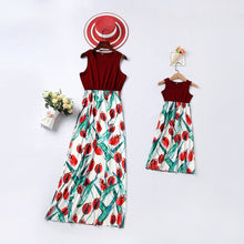 Load image into Gallery viewer, 2021 Summer Woman Dress Plus Size Bohemian Mommy And Me Sleeveless Flower Print Maxi Dresses Family Summer Matching Set Clothes
