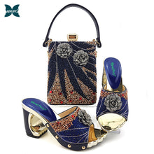 Load image into Gallery viewer, Black Color Latest Shoes and Bags Set Italian matching Sets 2020 Nigerian Shoes and Matching Bags Women Rhinestone Wedding Shoes
