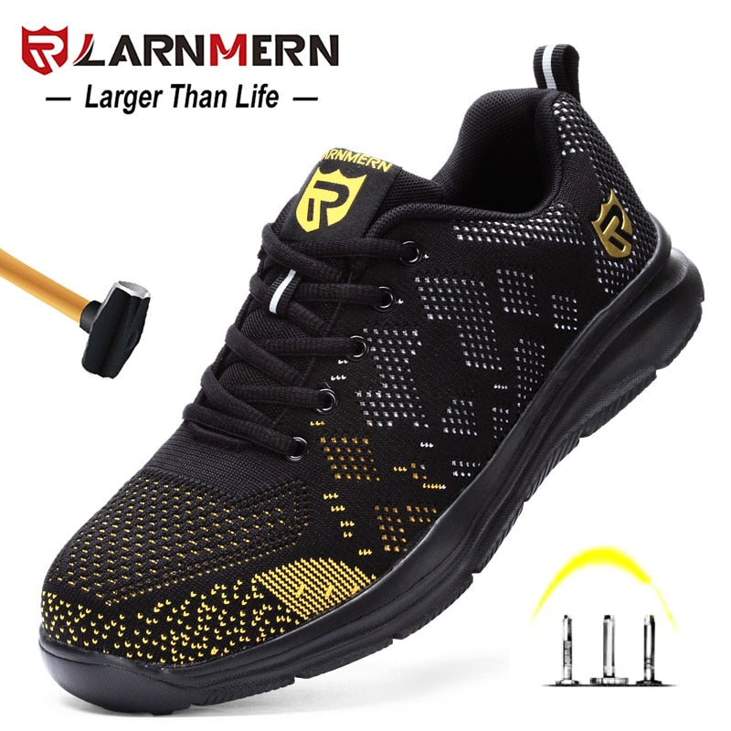 LARNMERN Mens Work Shoes Steel Toe Safety Shoes Comfortable Lightweight Anti-Smashing Anti-puncture Construction Sneaker