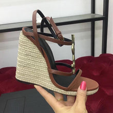 Load image into Gallery viewer, Genuine Leather Women Sandals 2020 Luxury Women Shoes High Heel Sandal Wedges Shoes for Women Back Strap Open Toe Shoes 35-42
