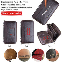 Load image into Gallery viewer, Coin Pocket Custom Name Wallets Genuine Cowhide Leather Men Fashion Passport Wallet Zipper Purses With Phone Bags Card Holder
