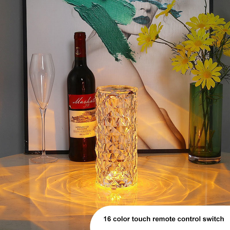 Rose Light Shadow Crystal Lamp Romantic Diamond LED Night Light USB Touch Color Changing Bedroom Table Light Christmas Gift