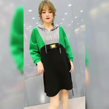 Load image into Gallery viewer, Elegant Dresses For Women 2021 New Space Cotton Patchwork Hooded Collar Korean Style Loose Knee Length Casual Sweatshirts Dress
