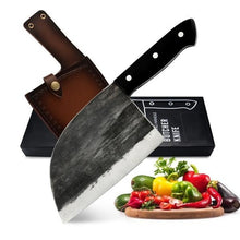 Load image into Gallery viewer, Kitchen Knife Bone Chopper Full Knife Handmade Forged Tang Handle Chinese Butcher High Carbon Steel Chef Knives Gift Sheath
