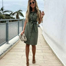 Load image into Gallery viewer, Women Vintage Front Button Sashes Sheath Party Dress Sleeveless Turn Down Collar Casual Mini Dress Summer Fashion New Dress
