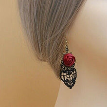 Load image into Gallery viewer, Gothic Dangle Earrings Medieval Retro Vampire Red Rose Lace Elegant Party Drop Earring Women Jewelry
