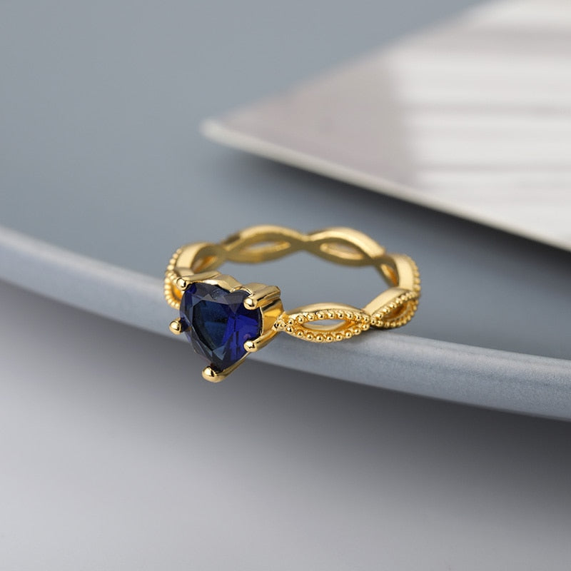 Heart Blue Zircon Women's Ring Aesthetic Couple Rings Gold Sliver Color Wedding Engagement Female Finger Jewelry Bague Femme