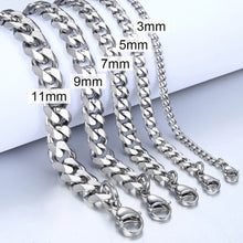 Load image into Gallery viewer, 3-11mm Men&#39;s Bracelets Stainless Steel Curb Cuban Link Chain Silver Color Black Gold Bracelet Men Women Jewelry Gift 7-10&quot; KBM03
