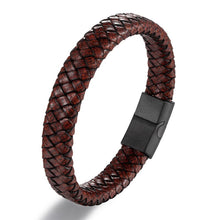 Load image into Gallery viewer, MKENDN Punk Men Leather Bracelet Black Stainless Steel Magnetic Clasp Braided Woven Bangle Pulseras lovers&#39; gift
