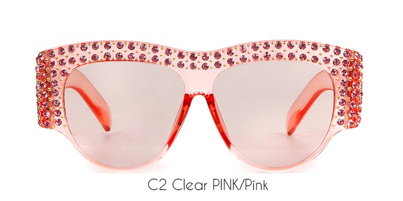 WHO CUTIE 2018 Oversized Half Frame Pink Sunglasses Women Diamond Luxury Vintage Retro Female Embellished Sun Glasses Shades 532