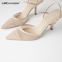 Load image into Gallery viewer, LMCAVASUN 2020 Fine heel Heel Sandals Pointed Toe Mesh Slingback Sandals For Women Party Shoes Shoes Elegant Pumps Shoes
