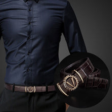 Load image into Gallery viewer, V letter Casual belt for men balck fashion designer belts boy leisure Cowskin Waist Strap genuine leather metal buckle Waistband

