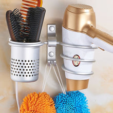 Load image into Gallery viewer, 1pc Hair Dryer Rack with Basket Aluminium Bathroom Wall Shelf Hair Comb Brush Plug Holder Bathroom Accessories Storage Basket
