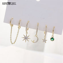 Load image into Gallery viewer, New Star And Moon Small Hoop Earrings Sets Crystal Long Gold Chain Earrings For Women Fashion Jewelry Gift 2021 серьги кольца
