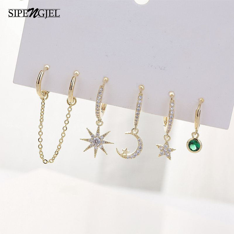 New Star And Moon Small Hoop Earrings Sets Crystal Long Gold Chain Earrings For Women Fashion Jewelry Gift 2021 серьги кольца