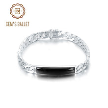 Load image into Gallery viewer, GEM&#39;S BALLET Natural Black Onyx Bracelets for Men Women 925 Sterling Silver Casual Bar Chain Bracelet Bangle Party Jewelry
