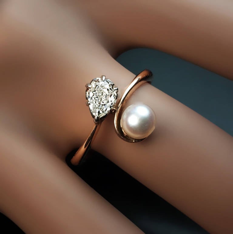 Delicate Imitation Pearl Ring Waterdrop Rhinestone Decor Finger Band Geometric Copper Ring Women Girls Party Jewelry Gift