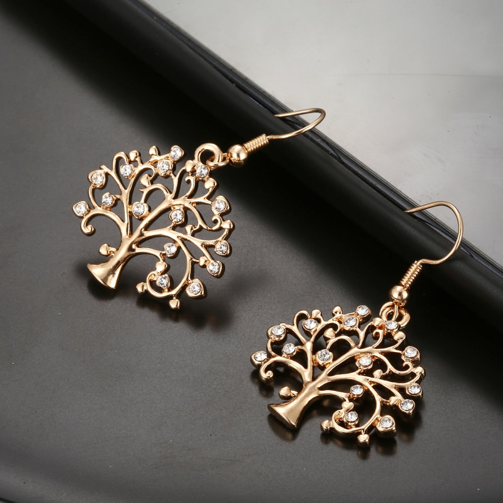 Tree Of Life Drop Earrings for Women Gold Silver Plated Korean Earring bohemian Jewelry Gift brincos Crystal Dangle Earring 2021