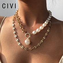 Load image into Gallery viewer, CIVI 2 Layers Bsroque Irregular Pearl Pendant Necklaces Wedding Party Clavicle Chain Necklace for Women Metal Chains Chokers
