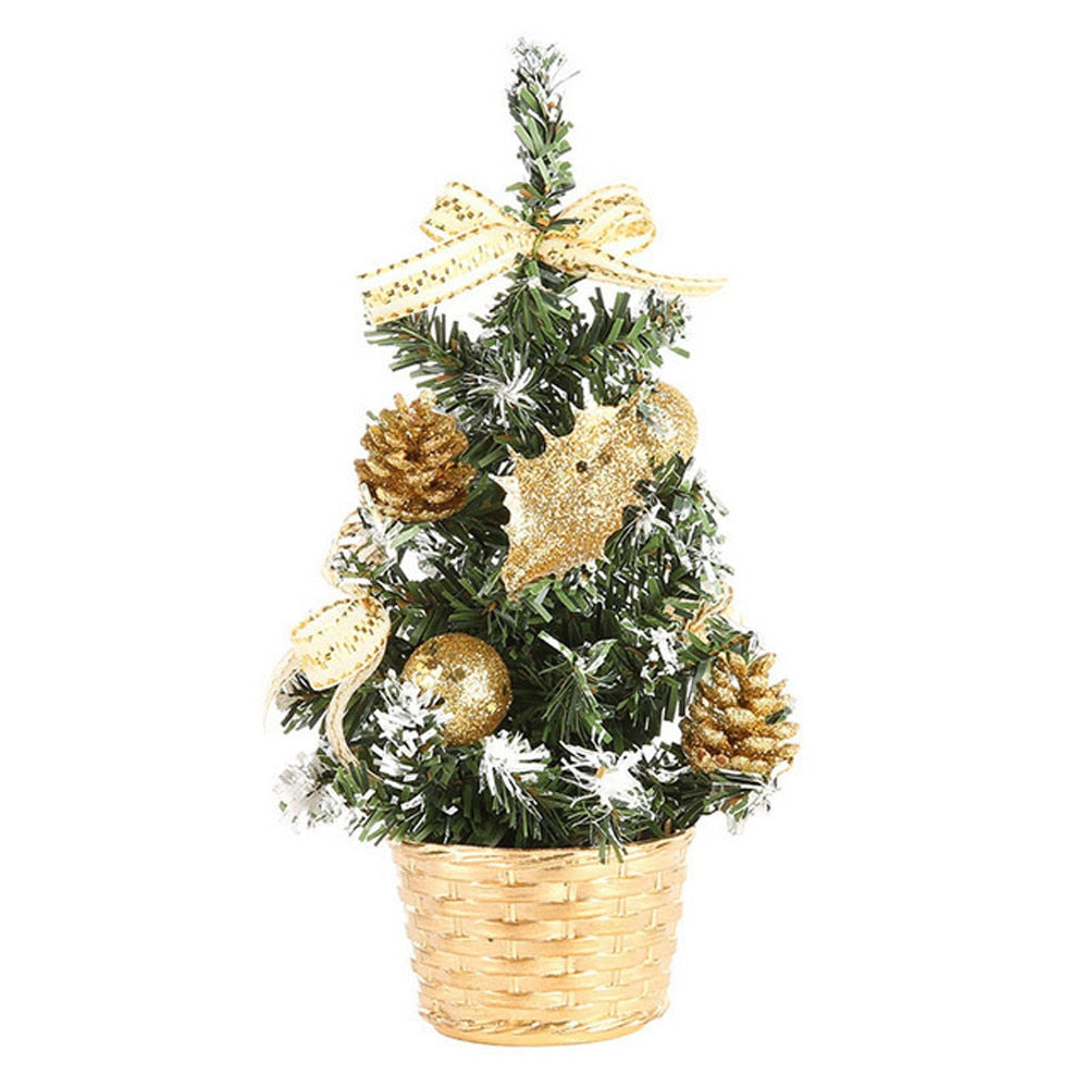 1pcs Decorated Small 20cm Christmas Tree Cedar Pine On Sisal Silk Blue-green Gold Silver And Red Mini Christmas Tree Ornaments